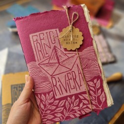 Carnet artisanal gravé à la main French Riviera, 100% coton