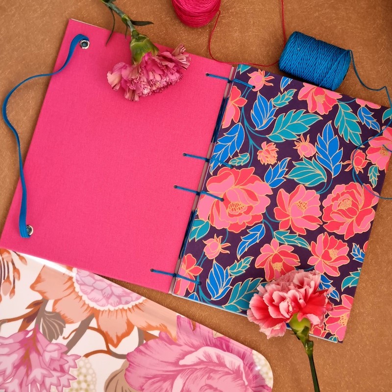 Carnet de note A5 artisanal papier recycle rose couverture