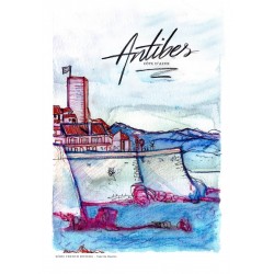 Antibes illustrée, Affiche A4, reproduction de dessin fait main sur papier recyclé