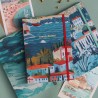 Carnet de note A5 type discret french riviera Côte d'Azur, couture copte, tissu motif mer