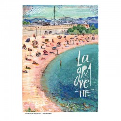 Antibes illustrée, Affiche A4, reproduction de dessin fait main sur papier recyclé, vue plage de la gravette