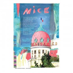 Nice illustrée, Affiche A4, Le Negresco, reproduction de dessin fait main sur papier recyclé