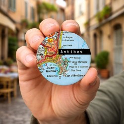 Magnet 56mm rond illustration carte routière d'Antibes