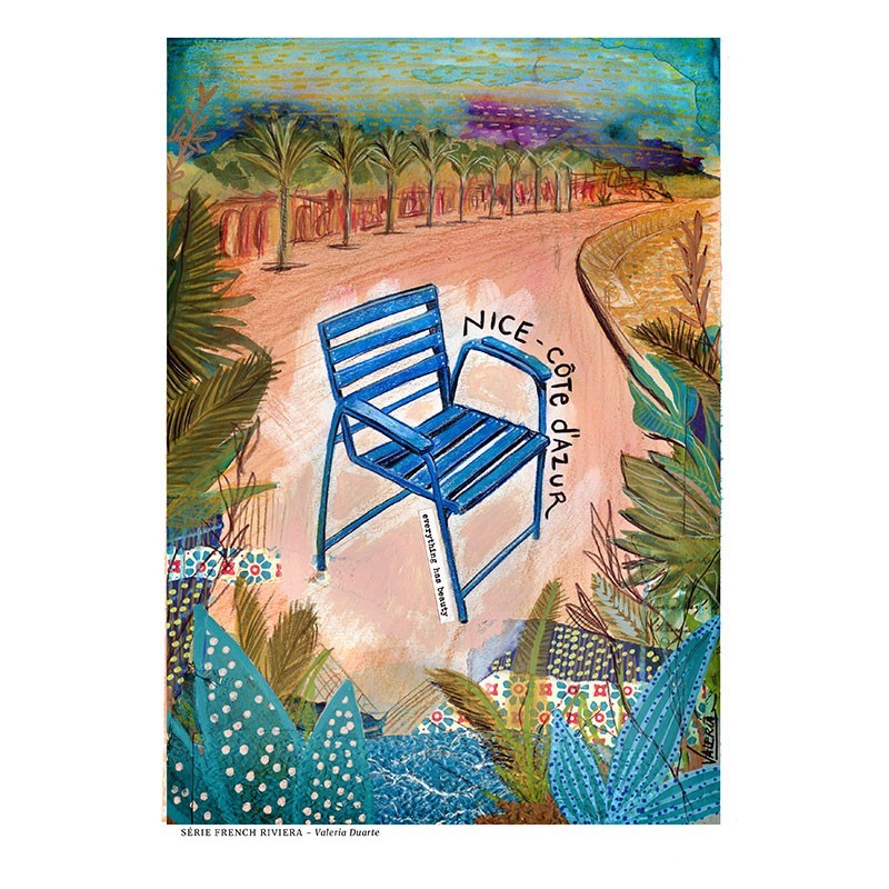 Mini Puzzle 99 pièces Tableaux miniatures Chaise Bleue, Nice, dessin  fait main